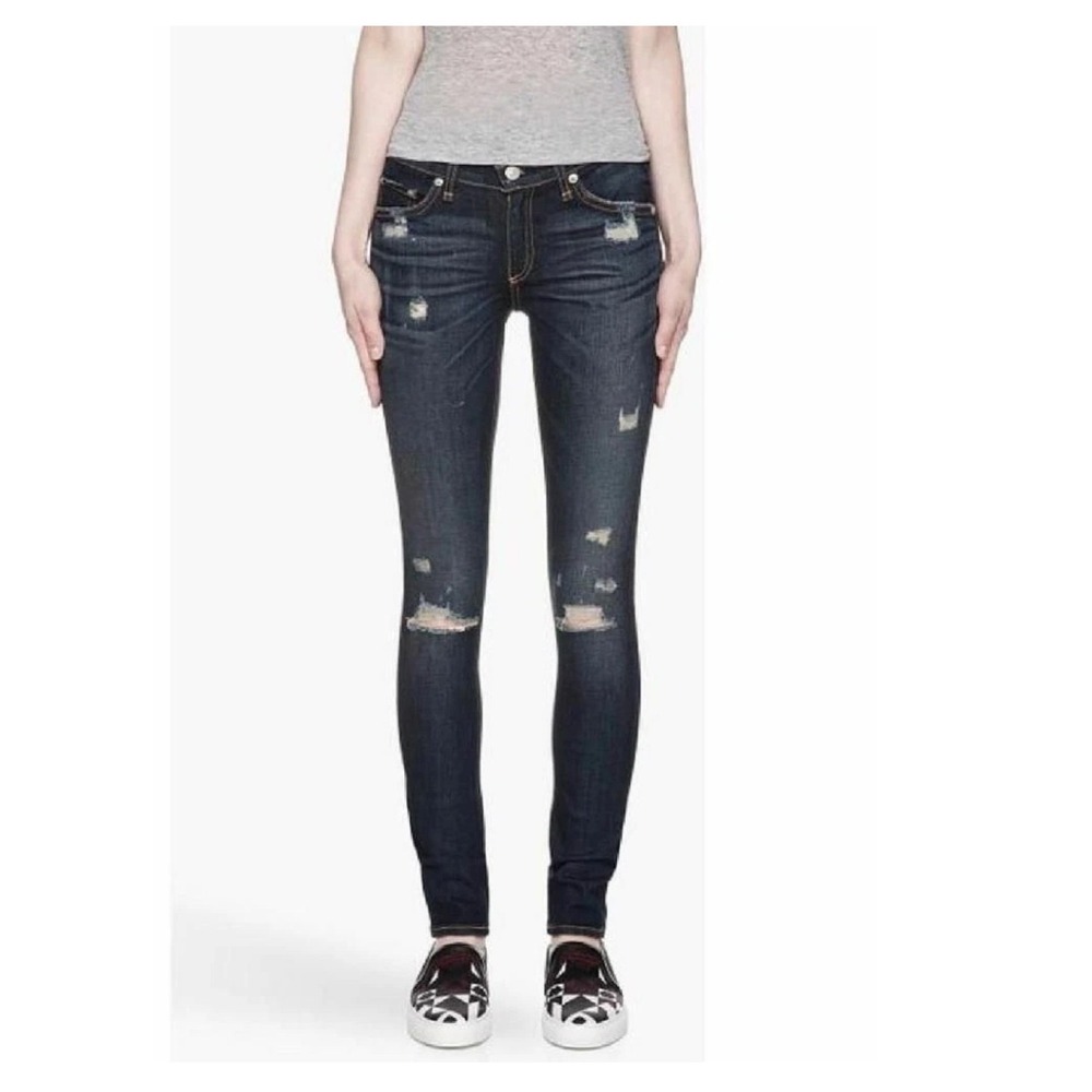 Rag & Bone Distressed Skinny Jeans Dark Wash Tattered Hampstead Size 27